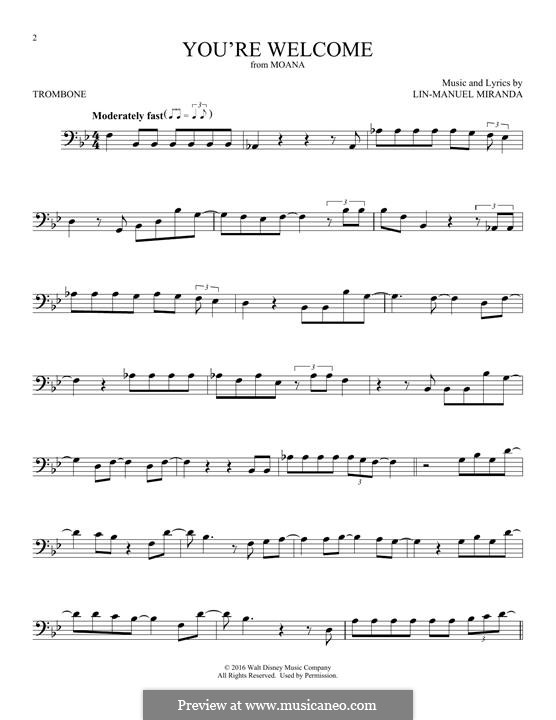 You're Welcome (from Moana): para trombone by Lin-Manuel Miranda