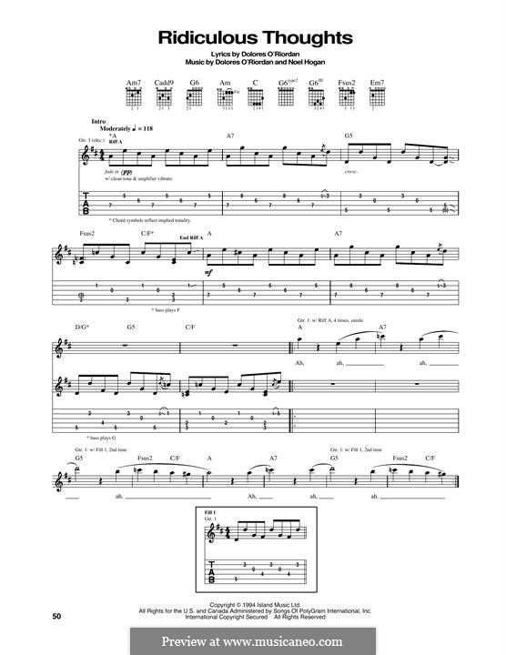 Ridiculous Thoughts (The Cranberries): Para guitarra com guia by Dolores O'Riordan, Noel Hogan
