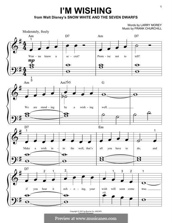 I'm Wishing (from Walt Disney's Snow White and the Seven Dwarfs): Para Piano by Frank Churchill