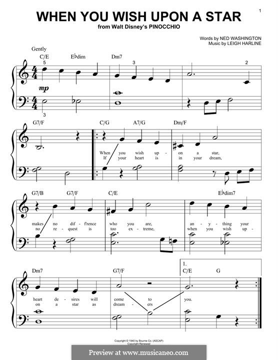 When You Wish Upon a Star (from Disney's Pinocchio): Para Piano by Leigh Harline
