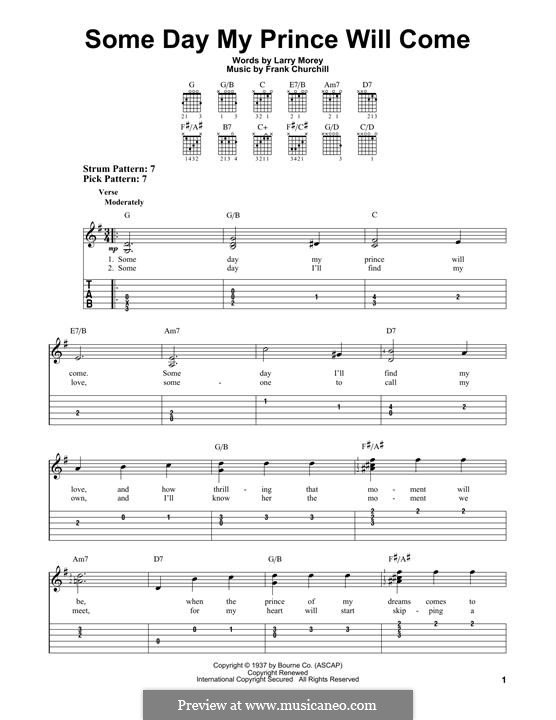 Some Day My Prince Will Come (from Snow White and The Seven Dwarfs): Para guitarra com guia by Frank Churchill