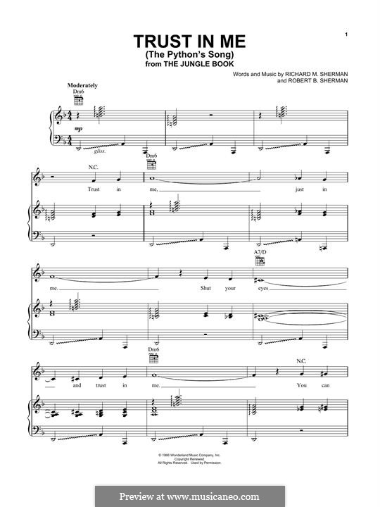 Trust in Me (The Python's Song): Para vocais e piano by Richard M. Sherman, Robert B. Sherman