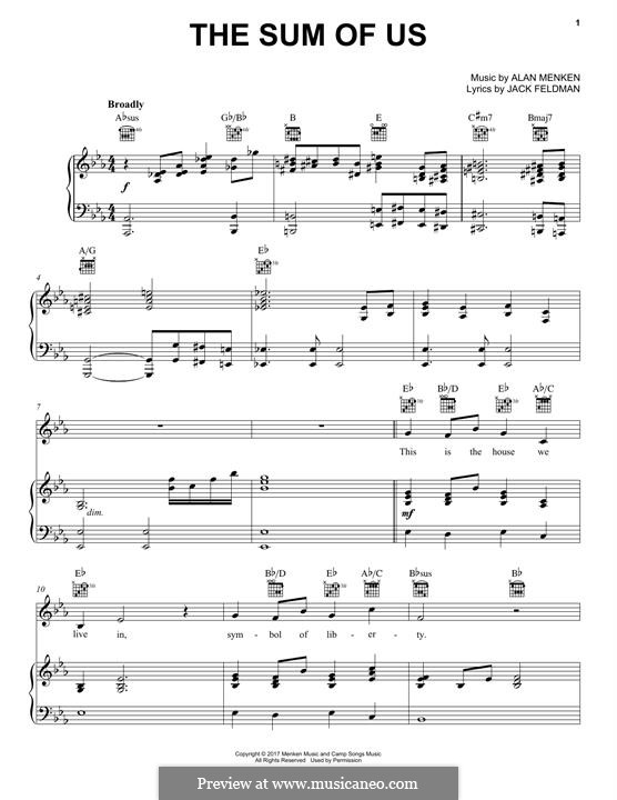 The Sum of Us: Para vocais e piano (ou Guitarra) by Alan Menken