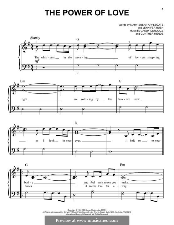 The Power of Love: Para Piano by Candy Derouge, Gunther Mende, Jennifer Rush, Mary Susan Applegate