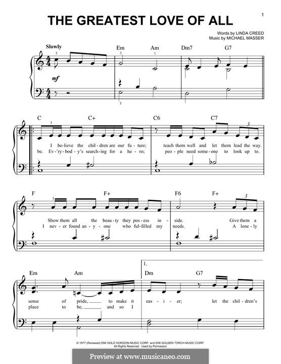 The Greatest Love of All (Whitney Houston): Para Piano by Michael Masser