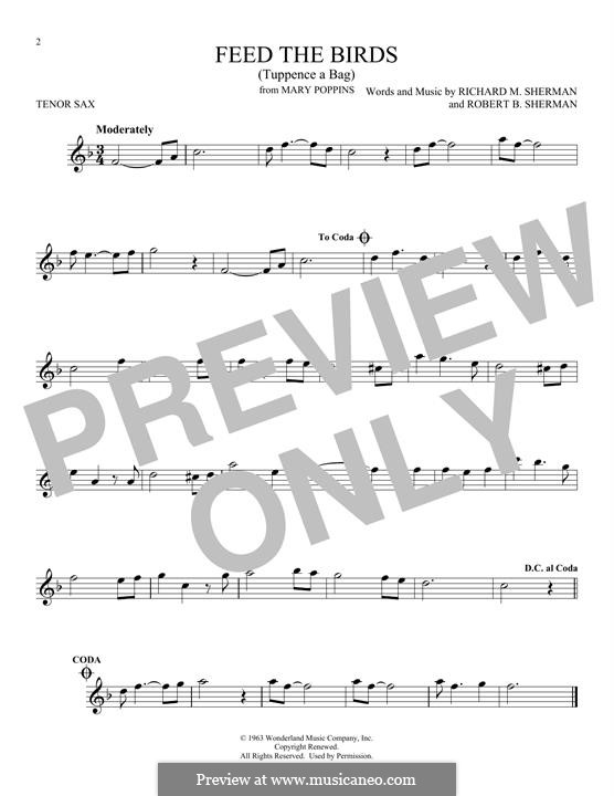 Feed the Birds (Tuppence a Bag): para saxofone tenor by Richard M. Sherman, Robert B. Sherman