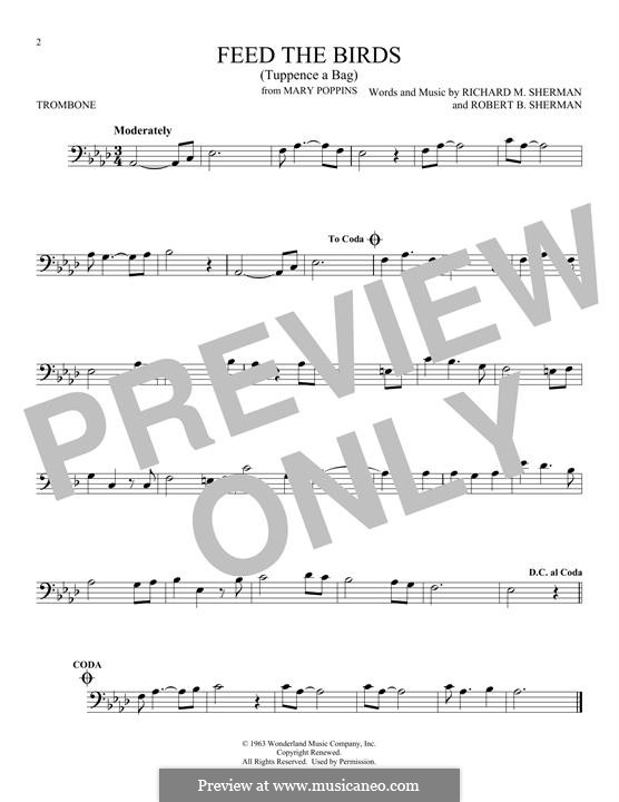Feed the Birds (Tuppence a Bag): para trombone by Richard M. Sherman, Robert B. Sherman