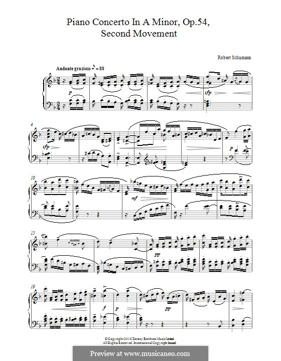 Concerto for Piano and Orchestra in A Minor, Op.54: Movimento II, para piano by Robert Schumann