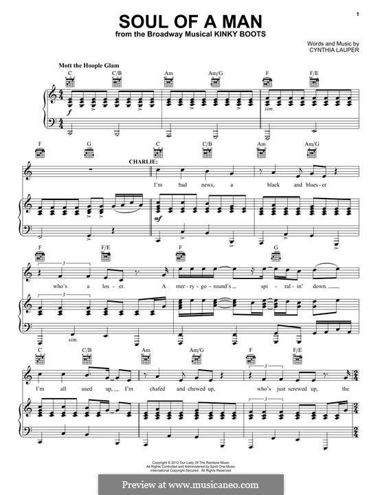 Soul of a Man: Para vocais e piano (ou Guitarra) by Cyndi Lauper
