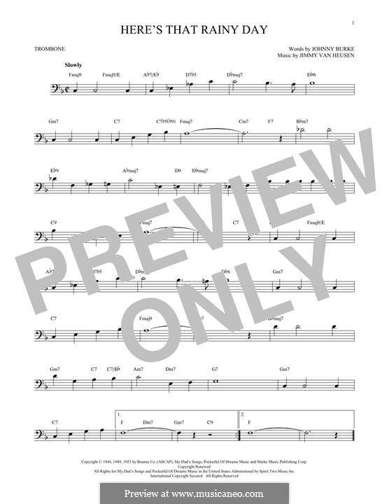 Here's That Rainy Day (Dionne Warwick): para trombone by Jimmy Van Heusen
