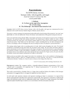 Ascensions for SATB chorus, traverso, baroque violin, viola da gamba and organ, Op.803: Full score and performance parts by Carson Cooman