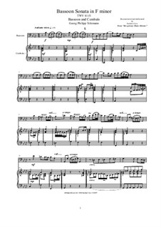 Sonata for Bassoon and Cembalo (or Piano) in F minor, TWV 41:F1: partitura, parte solo by Georg Philipp Telemann