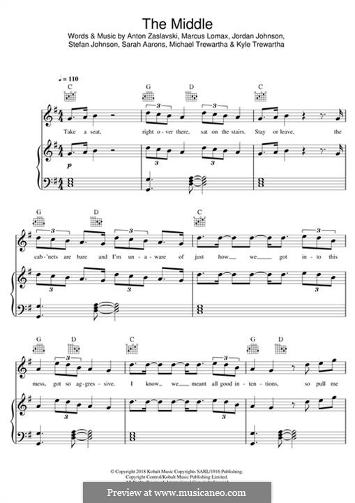 The Middle (Zedd, Maren Morris & Grey): Para vocais e piano (ou Guitarra) by Anton Zaslavski, Marcus Lomax, Stefan Johnson, Jordan Johnson, Sarah Aarons, Kyle Trewartha, Michael Trewartha