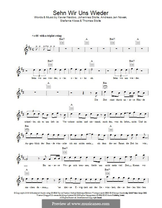 Sehn wir uns Wieder (Silbermond): melodia by Johannes Stolle, Thomas Stolle, Andreas Jan Nowak, Stefanie Kloss, Xavier Naidoo