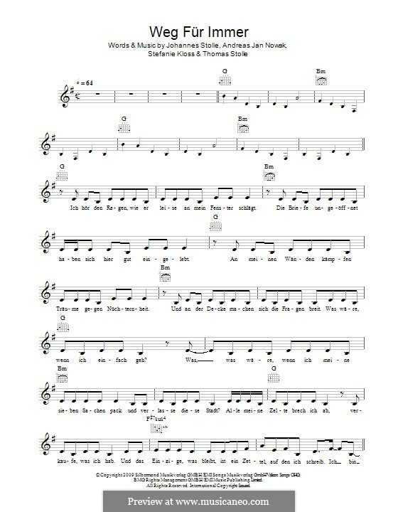 Weg für Immer (Silbermond): melodia by Johannes Stolle, Thomas Stolle, Andreas Jan Nowak, Stefanie Kloss