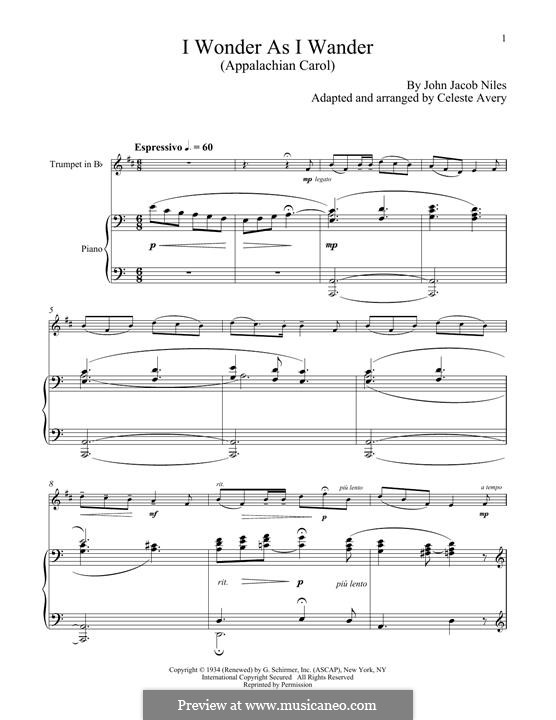 I Wonder as I Wander: para trompeta e piano by John Jacob Niles