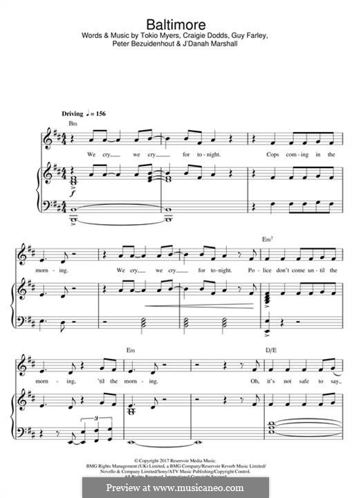 Baltimore: Para vocais e piano (ou Guitarra) by Craigie Dodds, Guy Farley, Tokio Myers, J'Danah Marshall, Peter Bezuidenhout