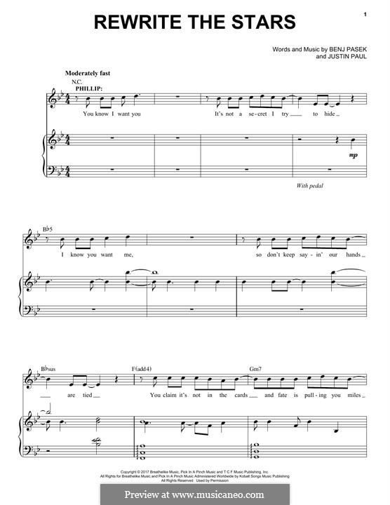 Rewrite the Stars (from The Greatest Showman): Para vocais e piano by Justin Paul, Benj Pasek