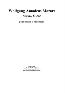 Sonata for Bassoon and Cello in B Flat Major, K.292: Score, parts by Wolfgang Amadeus Mozart