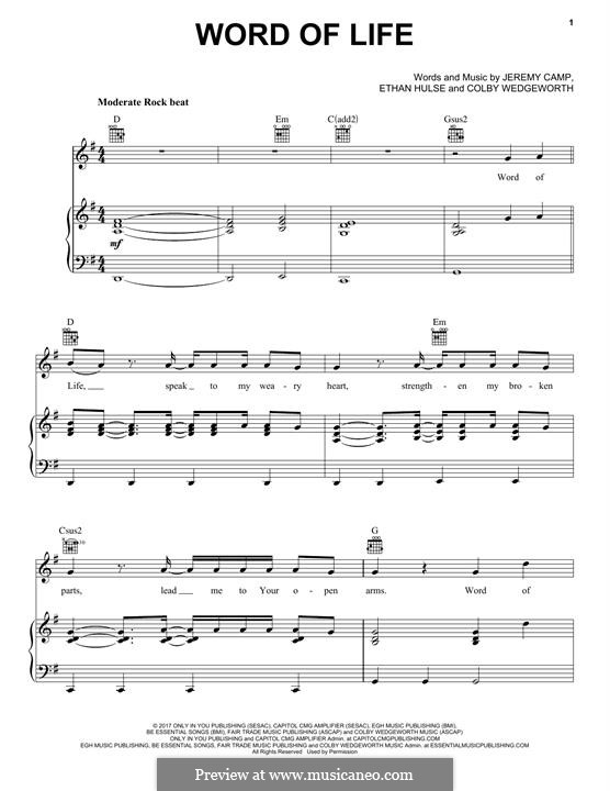 Word of Life: Para vocais e piano (ou Guitarra) by Jeremy Camp, Colby Wedgeworth, Ethan Hulse