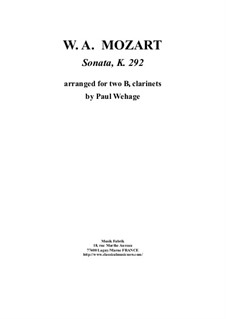 Sonata for Bassoon and Cello in B Flat Major, K.292: Version for two Bb clarinets by Wolfgang Amadeus Mozart