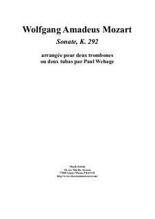 Sonata for Bassoon and Cello in B Flat Major, K.292: Version for two trombones by Wolfgang Amadeus Mozart