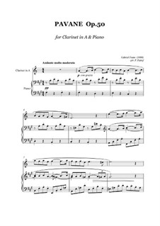 Pavane, Op.50: For clarinet (A) and piano by Gabriel Fauré