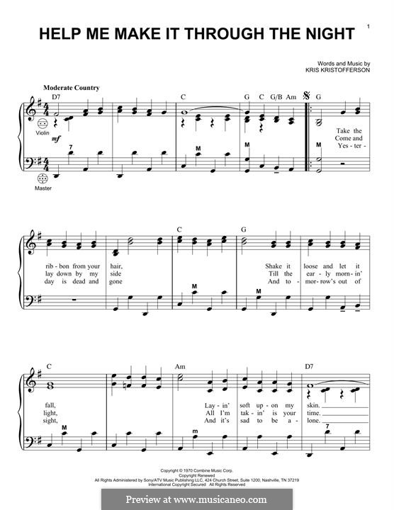 Help Me Make It Through the Night: para acordeão by Kris Kristofferson