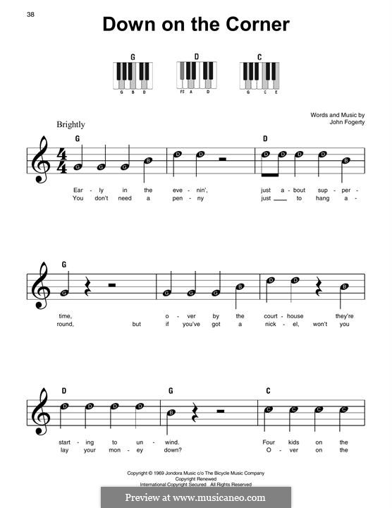 Down on the Corner (Creedence Clearwater Revival): Para Piano by John C. Fogerty