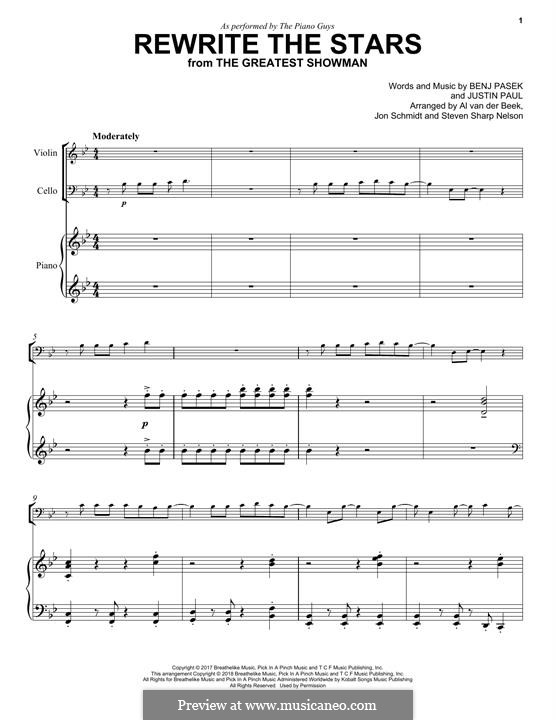 Rewrite the Stars (from The Greatest Showman): For violin, cello and piano (The Piano Guys) by Justin Paul, Benj Pasek