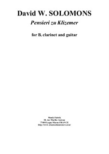 Pensieri zu Klizemer: For Bb clarinet and guitar by David W Solomons