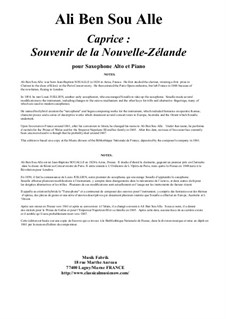 Caprice: Souvenir de la Nouvelle-Zélande for alto saxophone and piano: Caprice: Souvenir de la Nouvelle-Zélande for alto saxophone and piano by Ali Ben Sou Alle