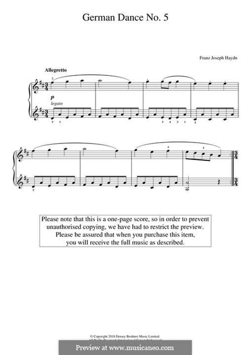 German Dance No.5: Para Piano by Joseph Haydn
