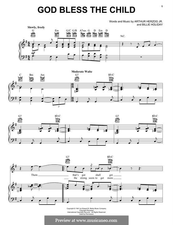 God Bless' the Child (Eva Cassidy): Para vocais e piano (ou Guitarra) by Arthur Herzog, Billie Holiday