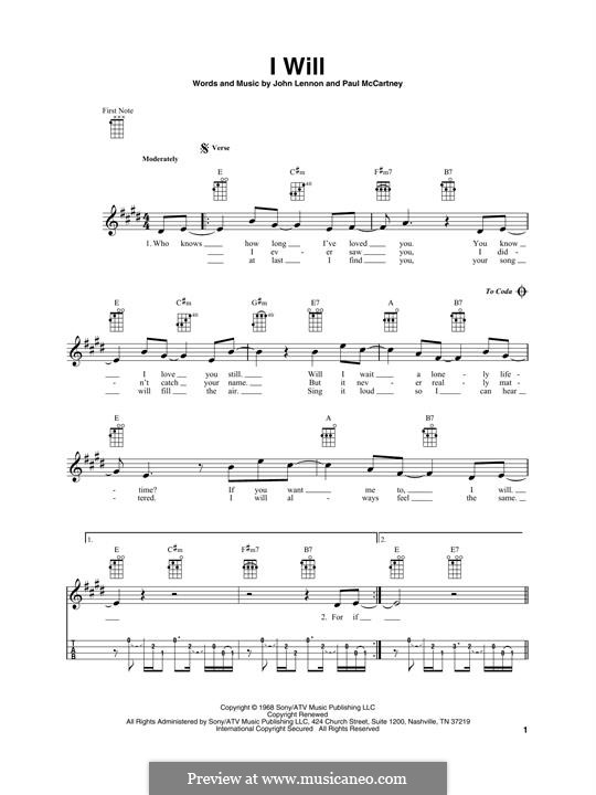 I Will (The Beatles): para ukulele by John Lennon, Paul McCartney