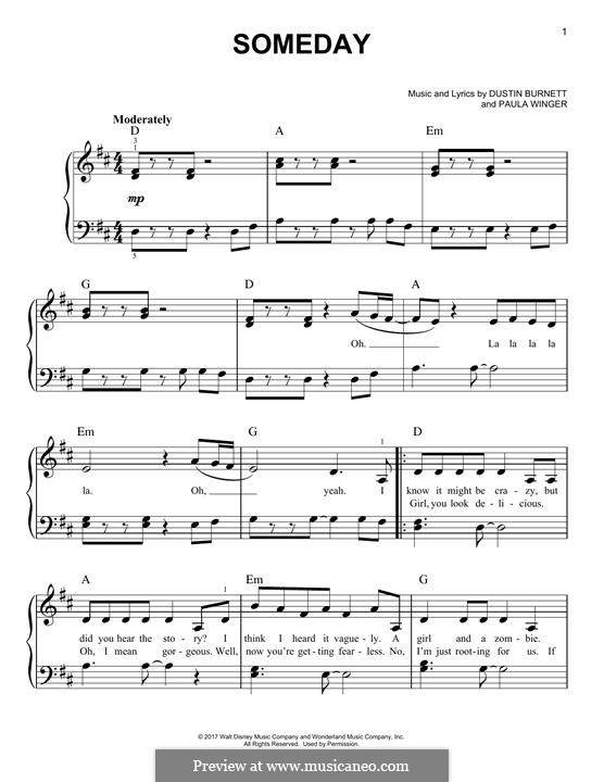 Someday (from Disney's Zombies): Para Piano by Dustin Burnett, Paula Winger