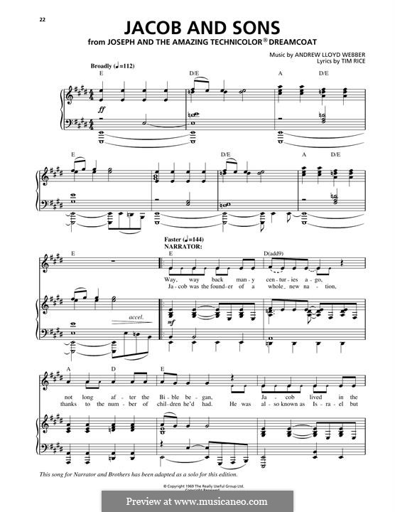 Jacob and Sons: Para vocais e piano by Andrew Lloyd Webber