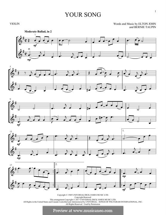 Your Song: para dois violinos by Elton John