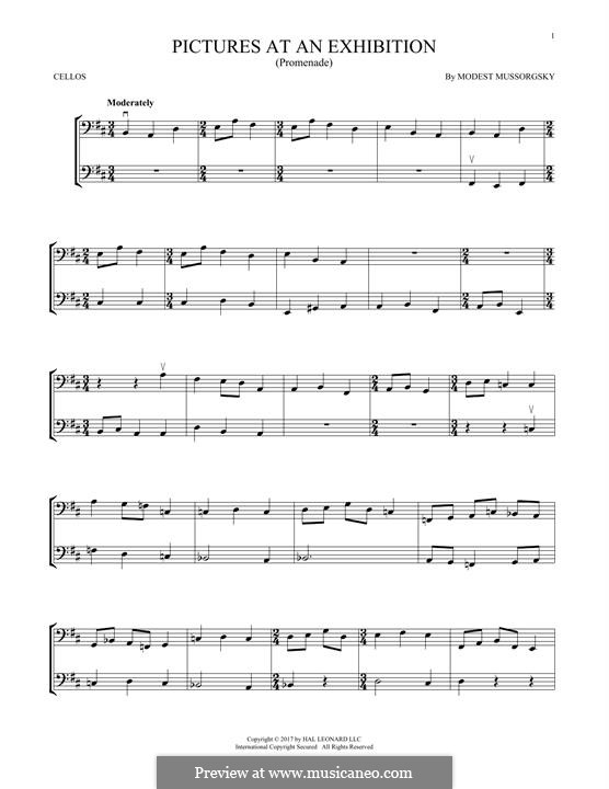 Promenade I: Theme, for two violins by Modest Mussorgsky