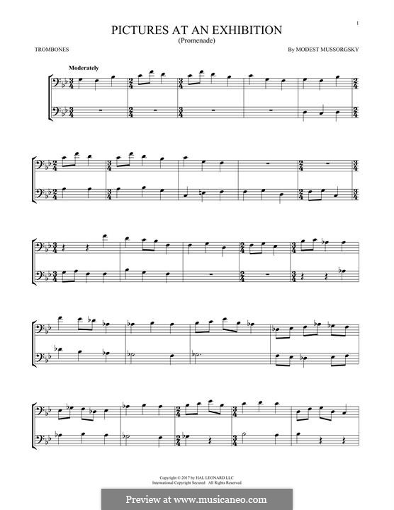 Promenade I: Theme, for two trombones by Modest Mussorgsky