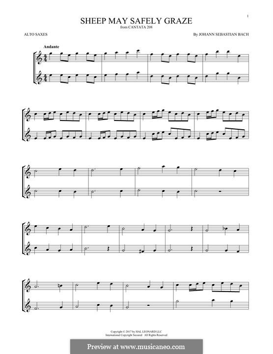 Sheep May Safely Graze (Printable Scores): para dois alto saxophones by Johann Sebastian Bach