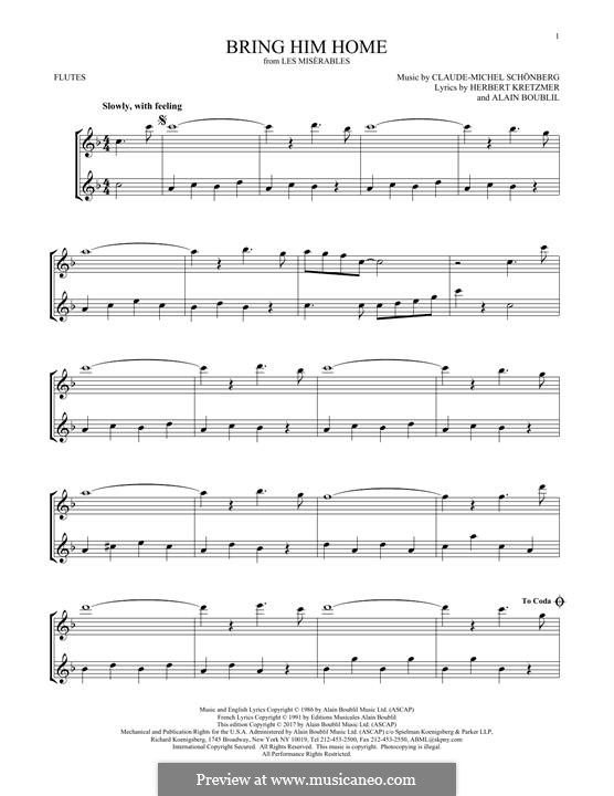 Bring Him Home: para duas flautas by Claude-Michel Schönberg