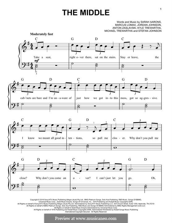 The Middle (Zedd, Maren Morris & Grey): Para Piano by Anton Zaslavski, Marcus Lomax, Stefan Johnson, Jordan Johnson, Sarah Aarons, Kyle Trewartha, Michael Trewartha