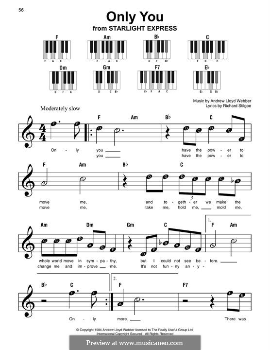 Only You (Fragment): For easy piano with lyrics by Andrew Lloyd Webber