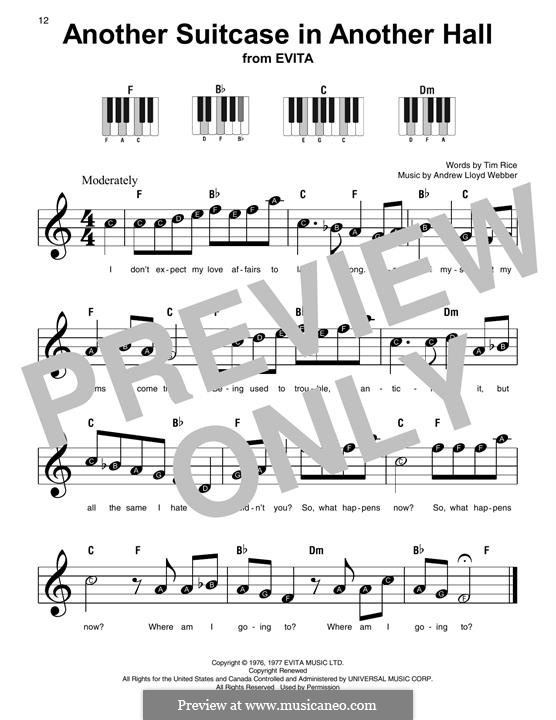 Another Suitcase in Another Hall: For easy piano with lyrics by Andrew Lloyd Webber