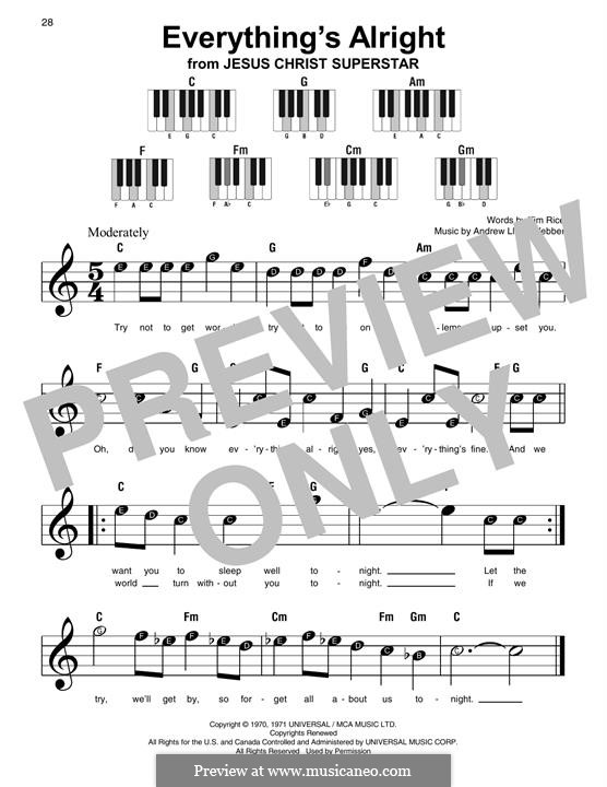 Everything's Alright: For easy piano with lyrics by Andrew Lloyd Webber