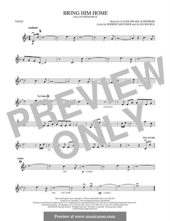 Bring Him Home: para violino by Claude-Michel Schönberg