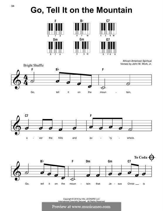 Go, Tell it on the Mountain (Printable Scores): Facil para o piano by folklore