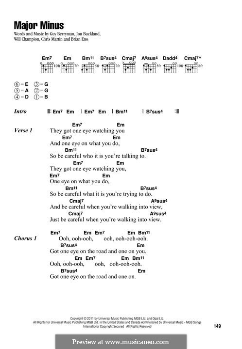 Major Minus (Coldplay): Letras e Acordes by Brian Eno, Chris Martin, Guy Berryman, Jonny Buckland, Will Champion