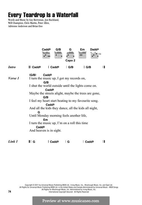 Every Teardrop is a Waterfall (Coldplay): Letras e Acordes by Adrienne Anderson, Brian Eno, Chris Martin, Guy Berryman, Jonny Buckland, Peter Allen, Will Champion